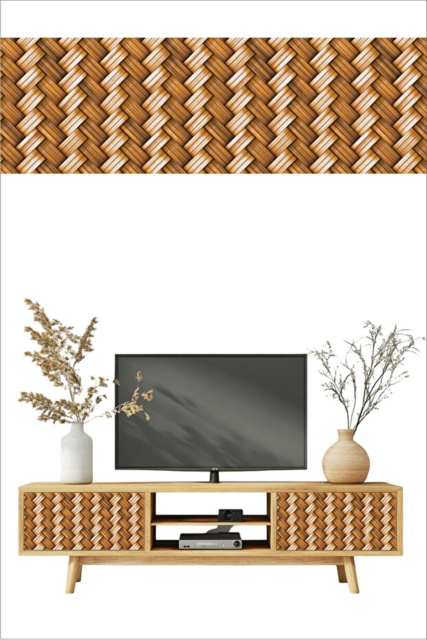 Ahşap Örgü Rattan Desenli Kendinden Yapışkanlı Laminasyonlu Dolap, Şifonyer, Komodin Kaplama Folyosu - 1