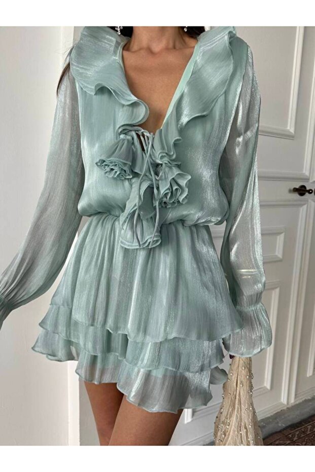ANEMON Midi Elbise 1222 - Mint - 4