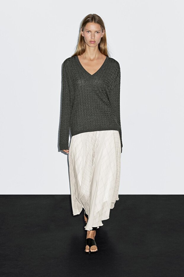 Asimetrik kareli midi etek - 2