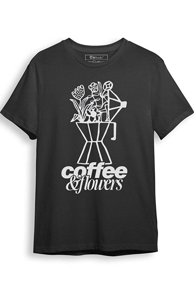 Coffee and Flower Printed 100% Cotton Premium T-Shirt