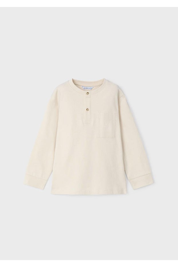 Boy's Cream T-Shirt - Button Collar