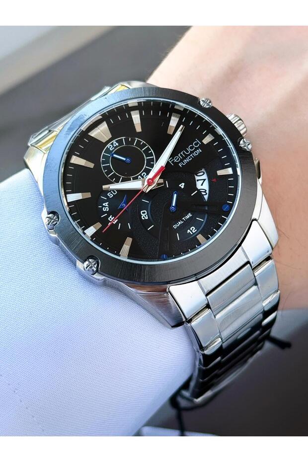 Men's Wristwatch | Active Function | Metal Cord Black Dial Dual Time with Calendar