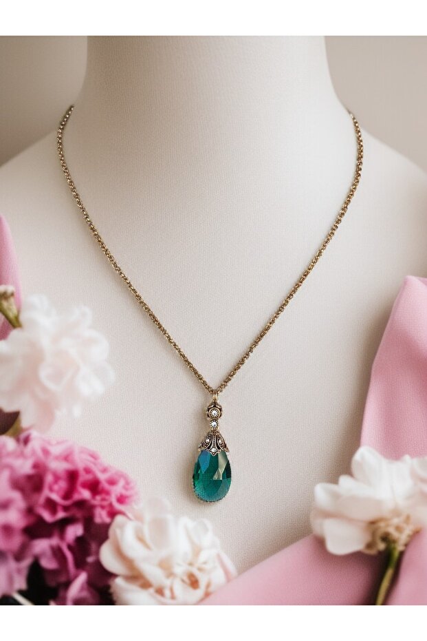 Large Cat's Eye Necklace with Crystal Stones