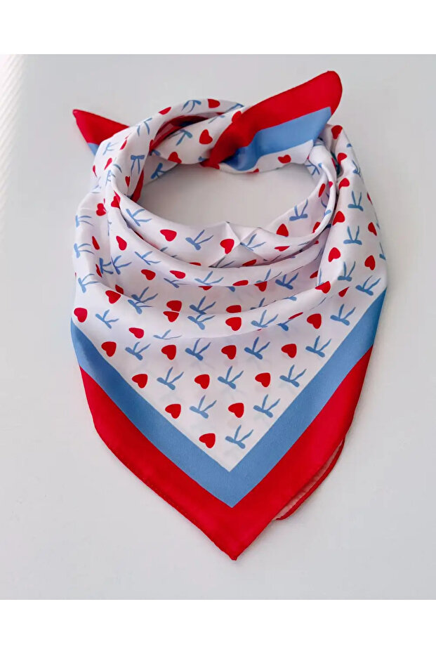 Heart Ribbon Bow Satin Scarf