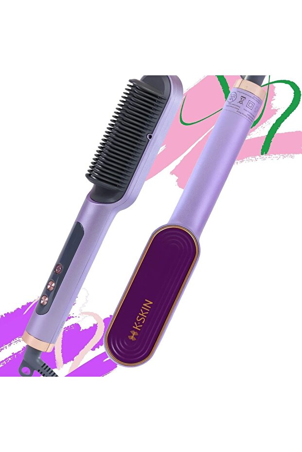 Hair Straightener Brush, Fast Heat Ionic Comb, 9 Temps, Anti-Scald, Auto-Off, Travel Friendly