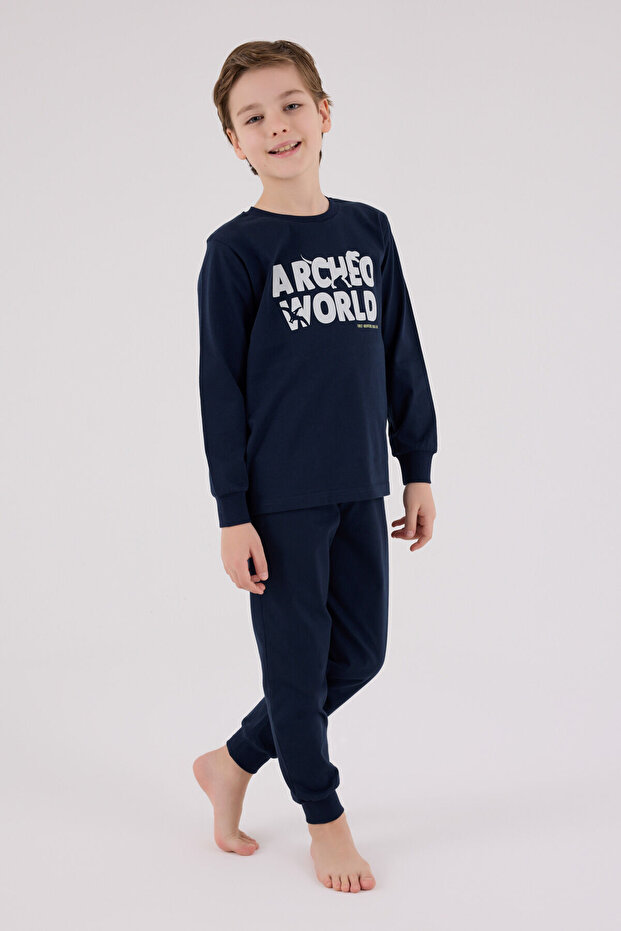 Boy's Winter Regular Fit Navy Blue Pajama Set Rp3684-C-V2