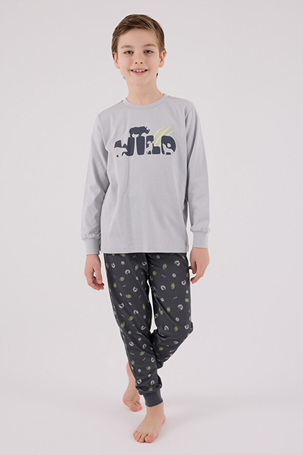 طقم بيجامة صبياني رمادي - 2