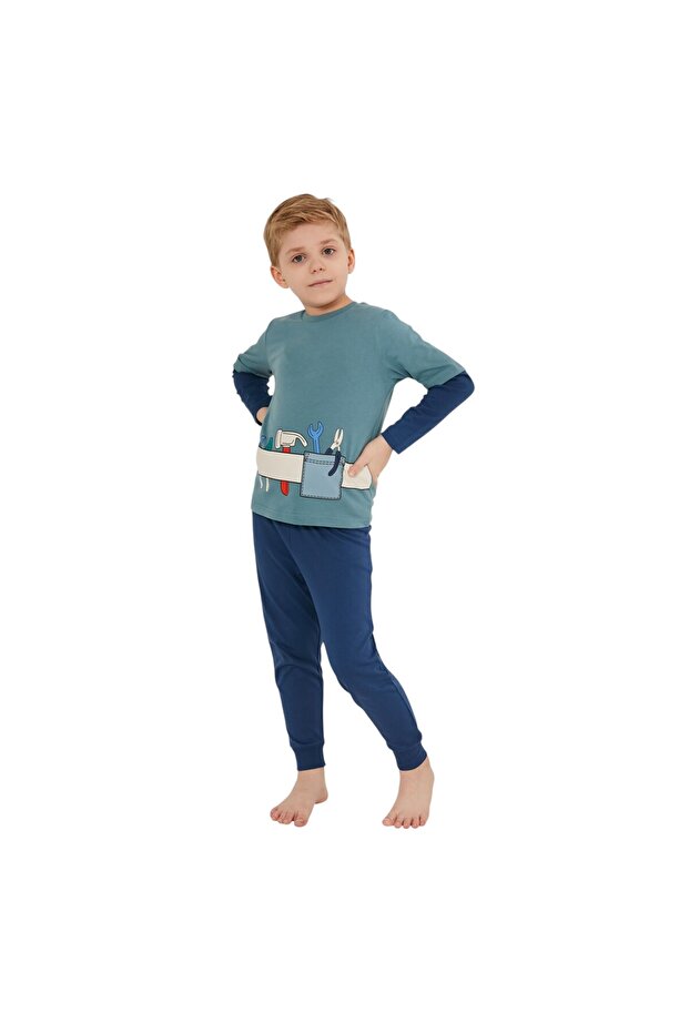 Tool Team Mavi Erkek Çocuk Uzun Kol Pijama Takım - 2