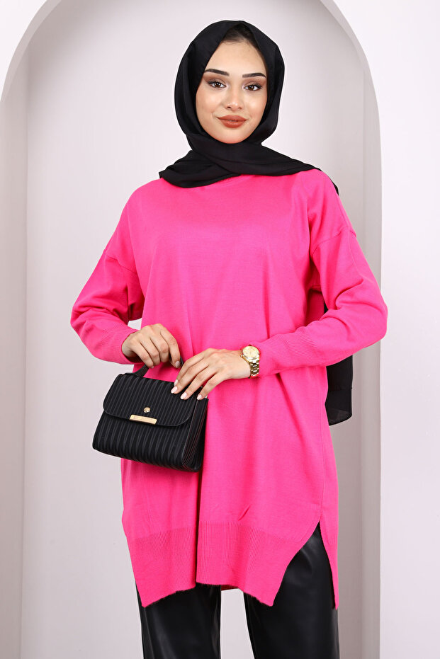 Fuşya Merserize Salaş Triko Tunik - 3