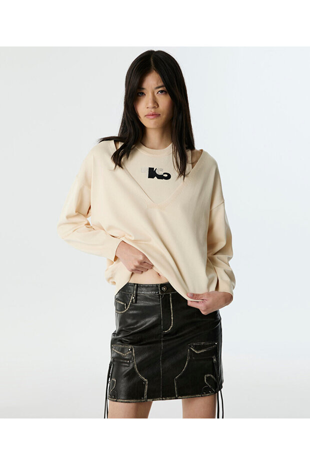 ÇİFT PARÇA GÖRÜNÜMLÜ NAKIŞLI TRİKO - 5