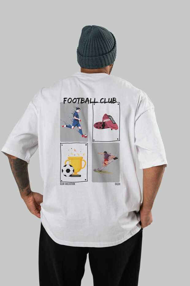 Football Club Back Printed White Oversize T-Shirt Men's Women's 100% Cotton Crew Neck T-Shirt