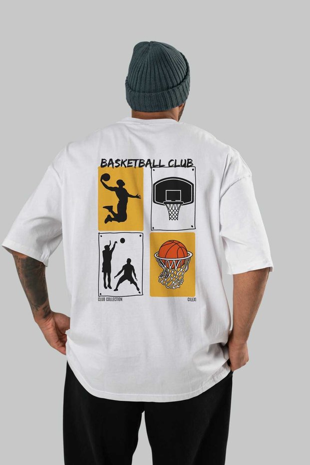 Basketball Club Back Printed White Oversize T-Shirt Men's Women's 100% Cotton Crew Neck T-Shirt