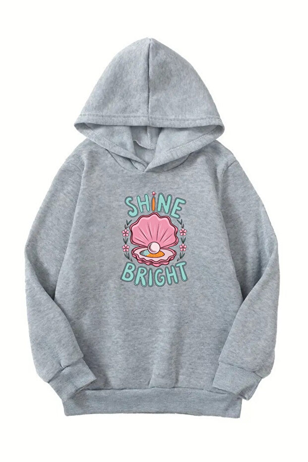 Unisex Gray Children's Hooded Sweatshirt – Shine Board Printed, Thick Fabric with Embossing