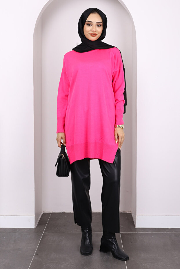 Fuşya Merserize Salaş Triko Tunik - 2