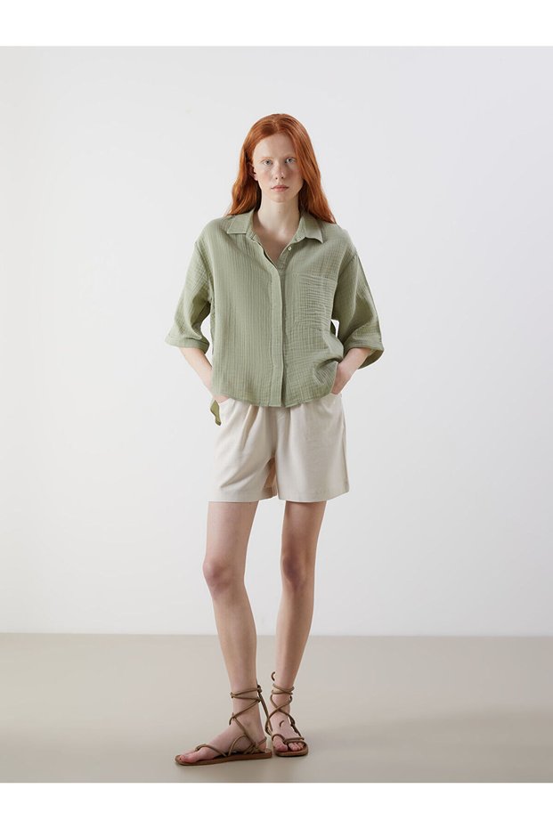 New Season Women's Shorts with Elastic Waist and Linen Blend - S5Ot49Z8