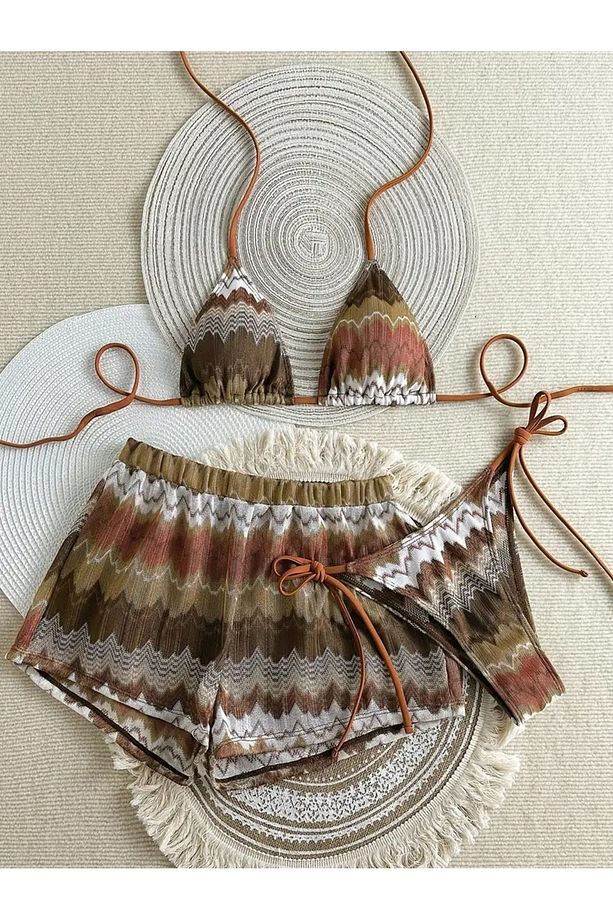 Kadın 3'Lü - Bikini Takımı + Şort Takım 3'Lü Set ( M Beden ) - 1