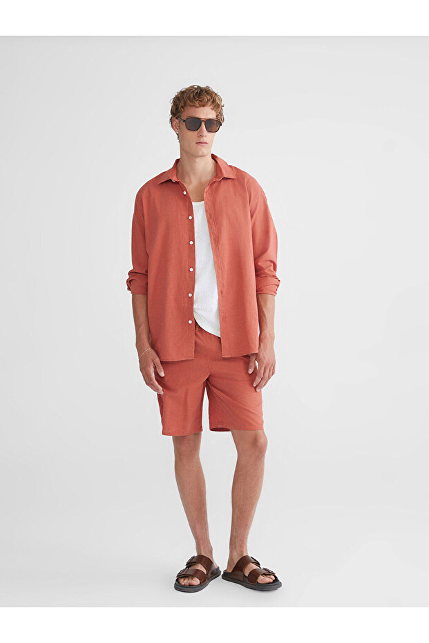 Nevavm Comfortable Fit Linen Blend Men's Shorts with Difference