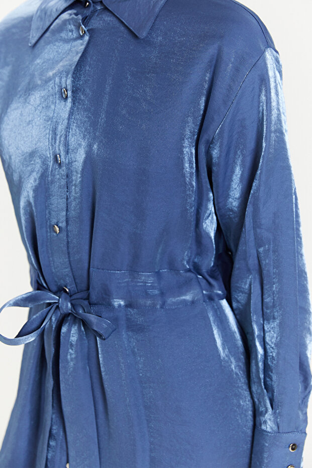 Jakarlı Gömlek Elbise - 5