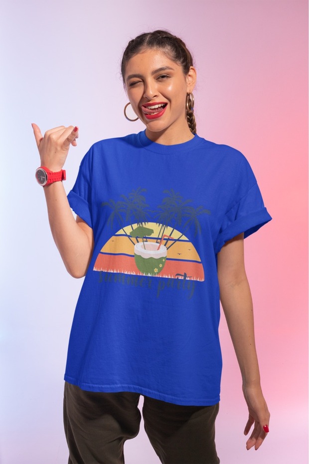 Men/Women Summer Party Transfer Printed Round Neck Short Sleeve T-Shirt