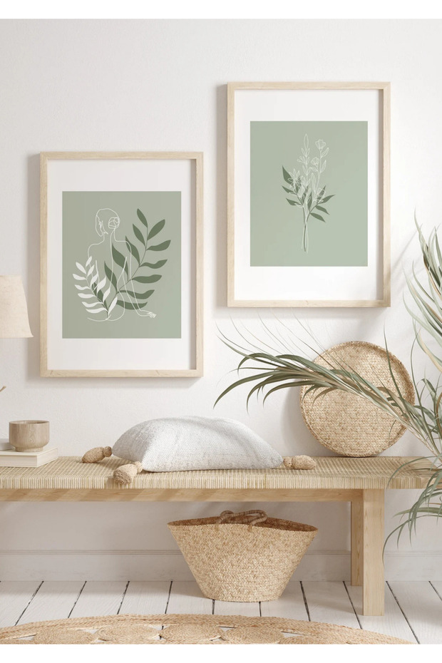 Uv Print with Natural Wood Frame Set of 2 Elegant Abstract Floral Wall Painting – Modern & Stylish Wall Decor