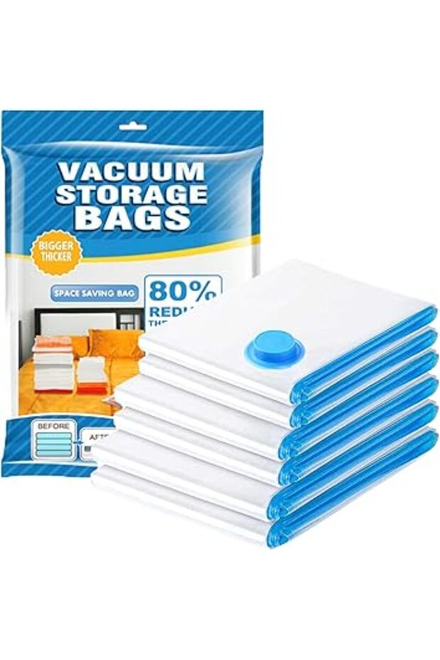 5-Pack Vacuum Storage Bags (2 Medium, 2 Large, 1 Jumbo) with Hand Pump for Clothes & Bedding