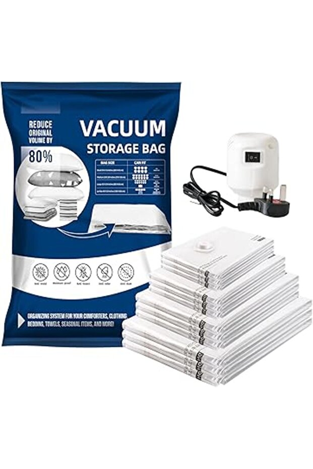 12 Pack Vacuum Storage Bags with 55W Electric Pump – Reusable Compression Bags for Clothes & Bedding