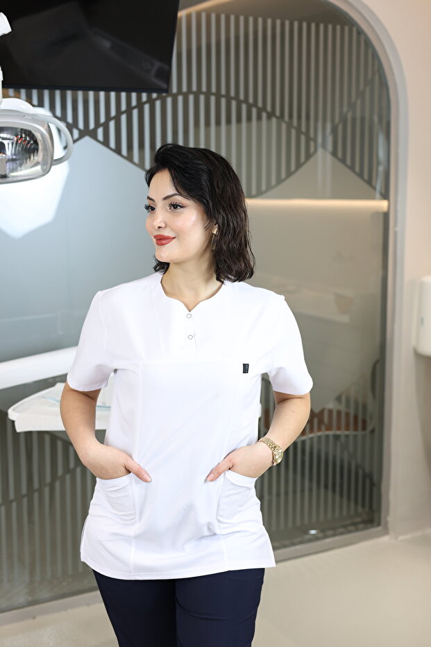 Alpaka Kumaş Beyaz Doktor/Hemşire Forması Tek Üst - 5