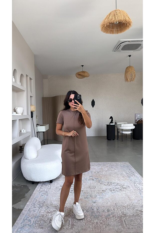 Brown Striped Basic Dress - 3