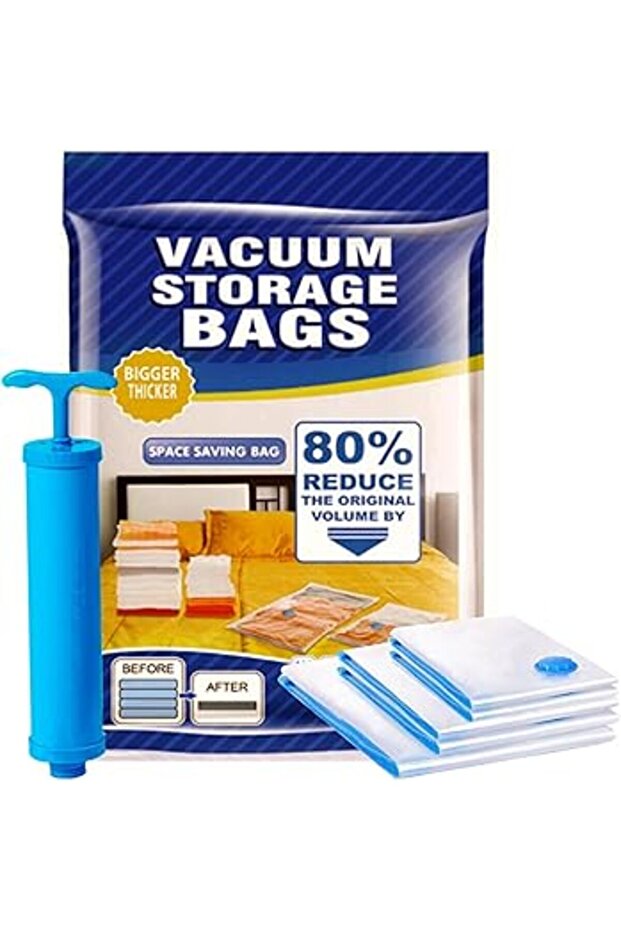 6 Pack Vacuum Storage Bags (1 Jumbo, 2 Large, 2 Medium) – Leak-Proof Bags for Bedding & Clothes
