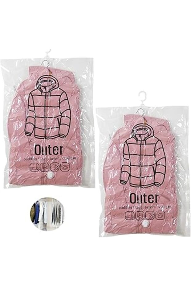 2-Pack Hanging Vacuum Storage Bags with Hangers, Reusable Space Savers in 2 Sizes (67x90 & 67x110cm)