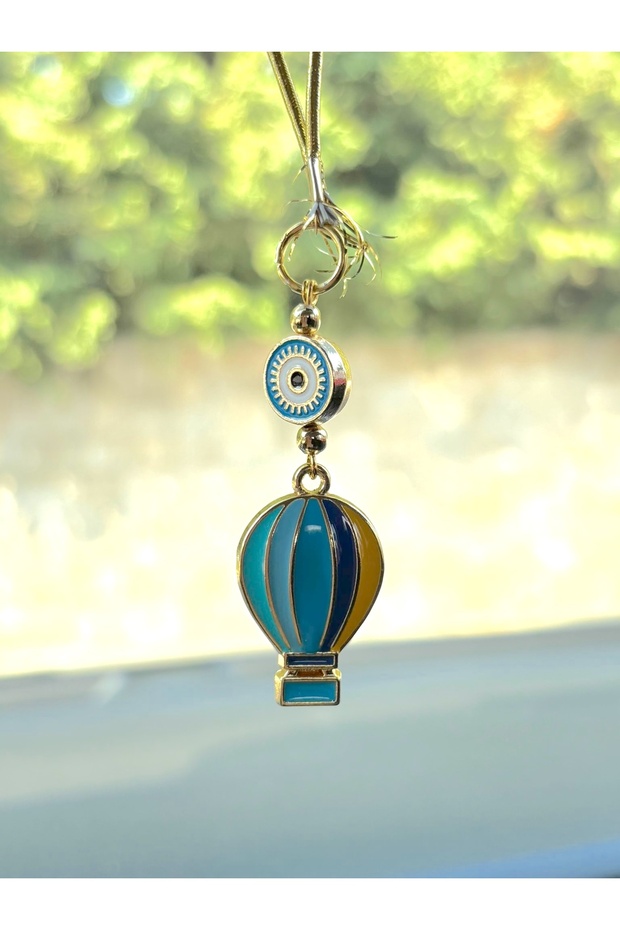 Gilded Blue Yellow Flying Balloon Metal Evil Eye Beaded Car Mirror Ornament Car Charm Evil Eye Protection