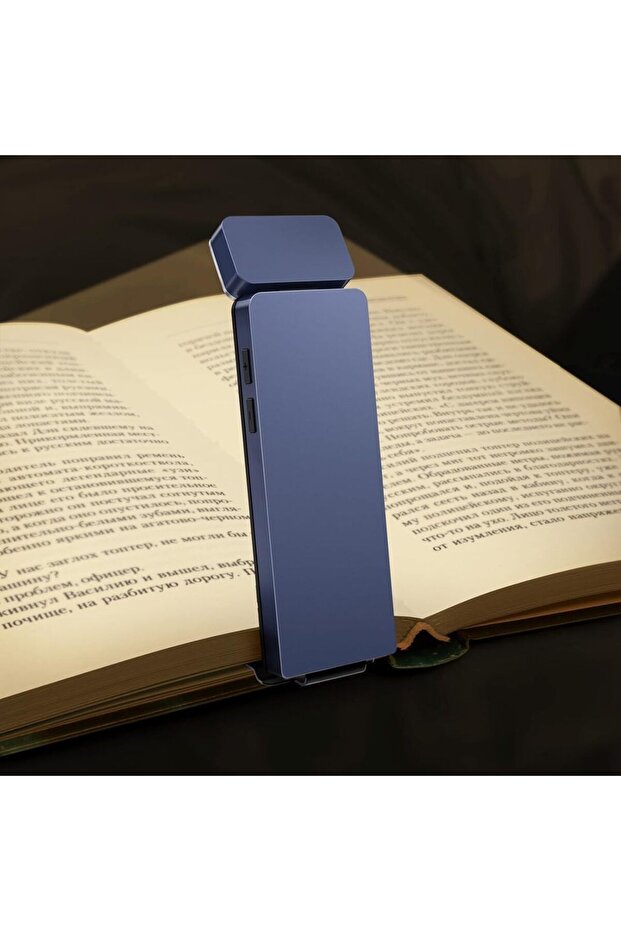 مصباح قراءة LED صغير محمول قابل لإعادة الشحن عبر منفذ USB، مزود بمشبك، باللون الأزرق، مناسب للأطفال، يُثبت على السرير.