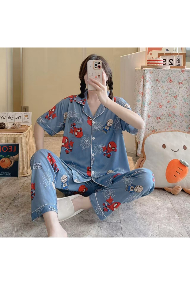 Satin Pajamas Cute Pijama Nightie Sleepwear Fall Home Clothes Tops and Pants Women's Silk Pajamas Mi