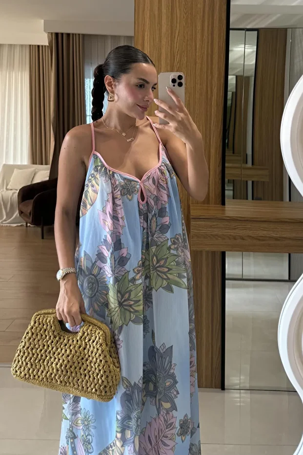 Lunessa Mavi Çiçek Desen Elbise - 2