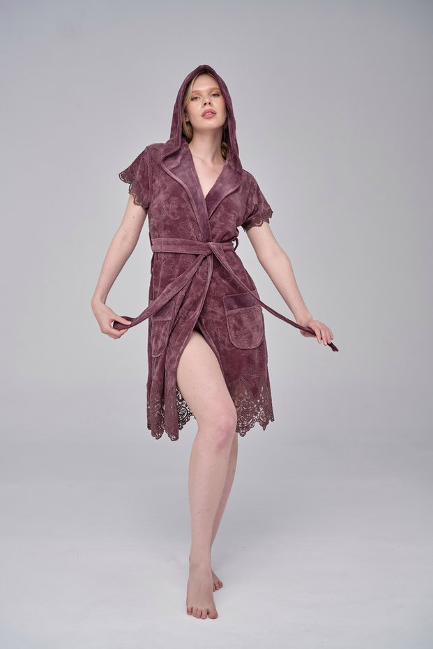 Elegant Stylish Lace Niki Velvet Bamboo Cotton Dressing Gown