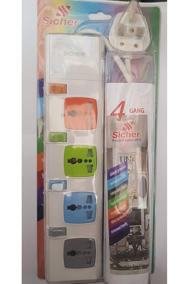 SICHER 4WAY 3m Surge Protection Extension Lead Strip