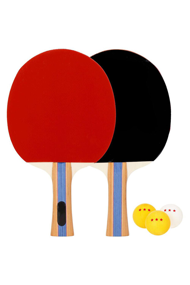 Set of 2 ping pong paddles, with 3 balls, 25x15cm, black with red - 6