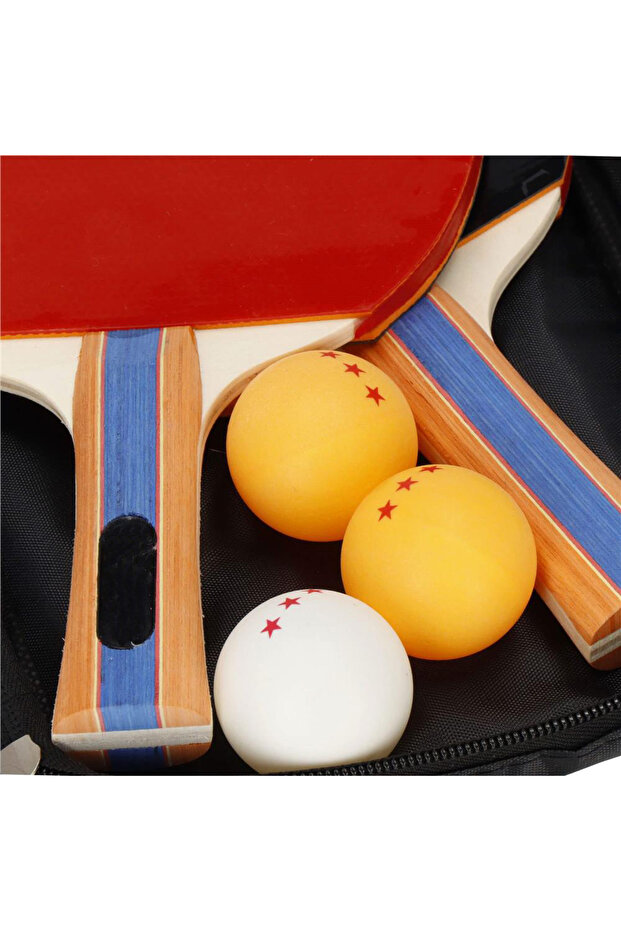 Set of 2 ping pong paddles, with 3 balls, 25x15cm, black with red - 9