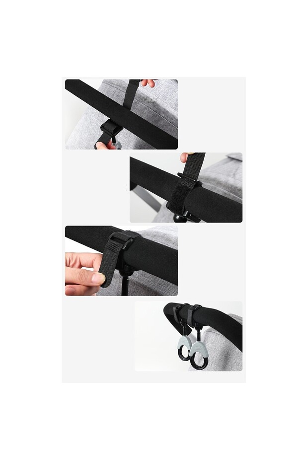 Set 2 Hooks for Stroller, Flippy, Plastic and Velcro, Max Load 2 kg, Black - 2