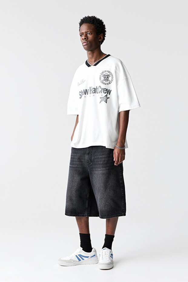 One Piece baskılı hokey t-shirt'ü - 4