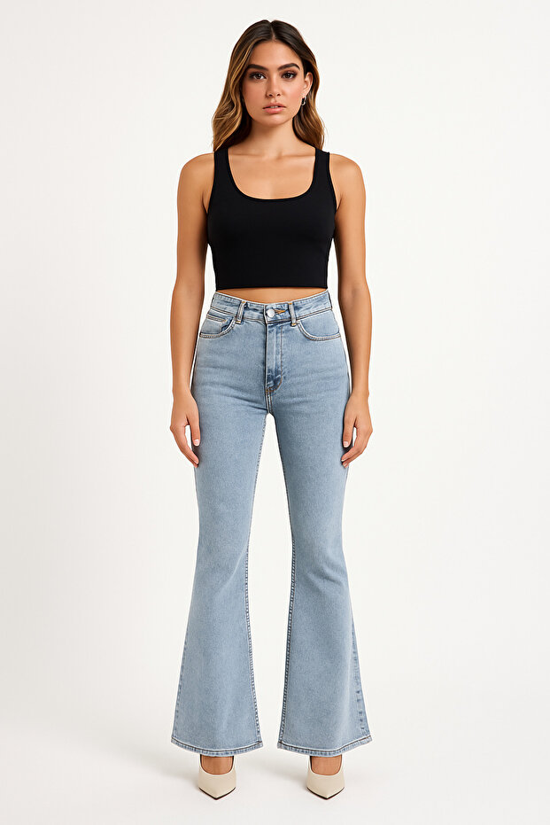 Lina Light Blue High Waist Lycra Comfortable Spanish Leg Jeans Snow Flare