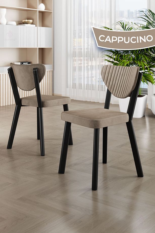 Exve Serisi 80x132 Açılabilir Siyah Mermer Desen Masa Takımı ve 4 Cappucino Sandalye - 4