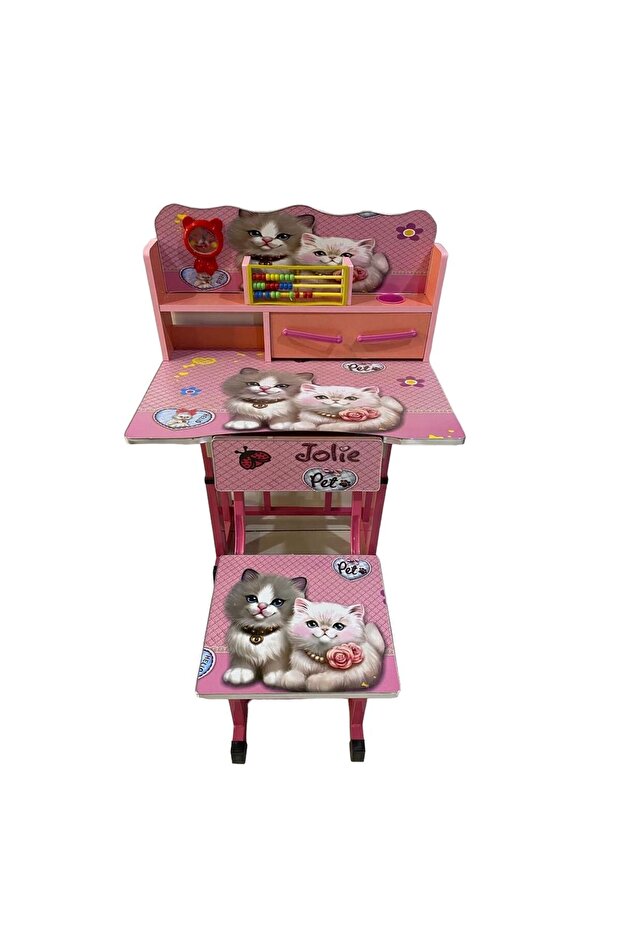Desk Set with Chair Made of MDF, Metal Frame, with Adjustable Height, Educational Clock, Abacus - 3