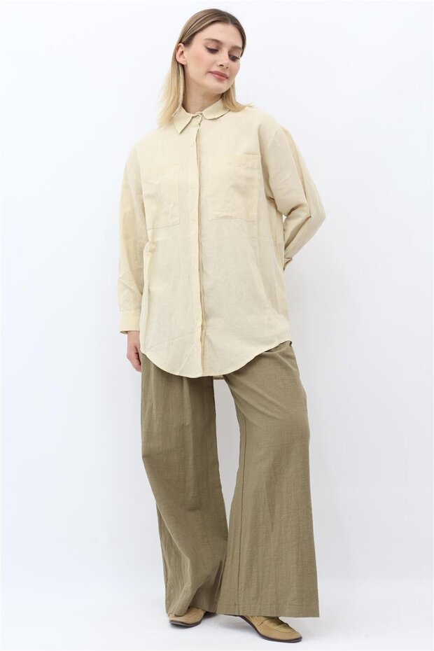 Çift Cepli Gömlek - Taş - 2