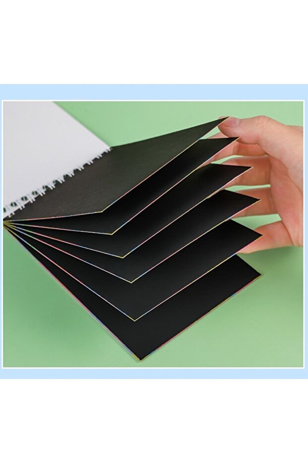 Scratch Card Notebook, DIY Magic Scratch, 12 Sheets, Rainbow, Wooden Pencil, A5, Multicolor - 3