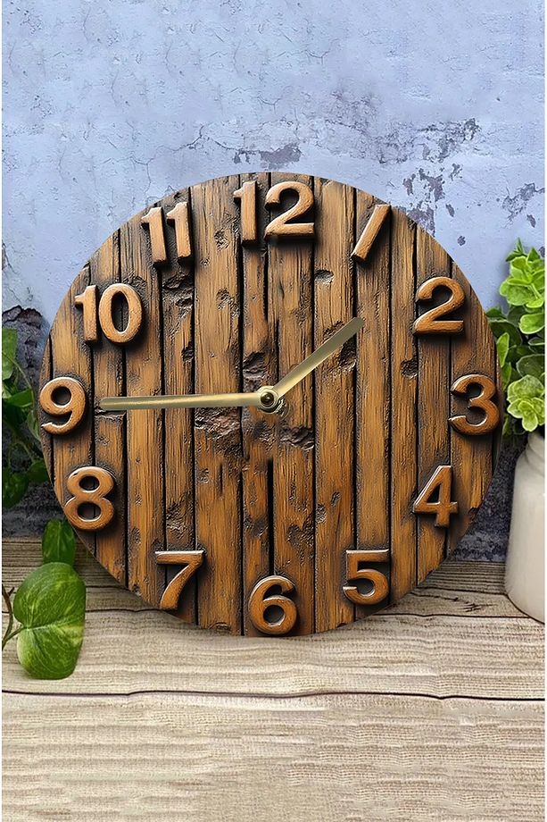 🪵 Rustik Ahşap Desenli 3D Görünümlü MDF Duvar Saati – 33 cm 🕰️ sdw86 - 2