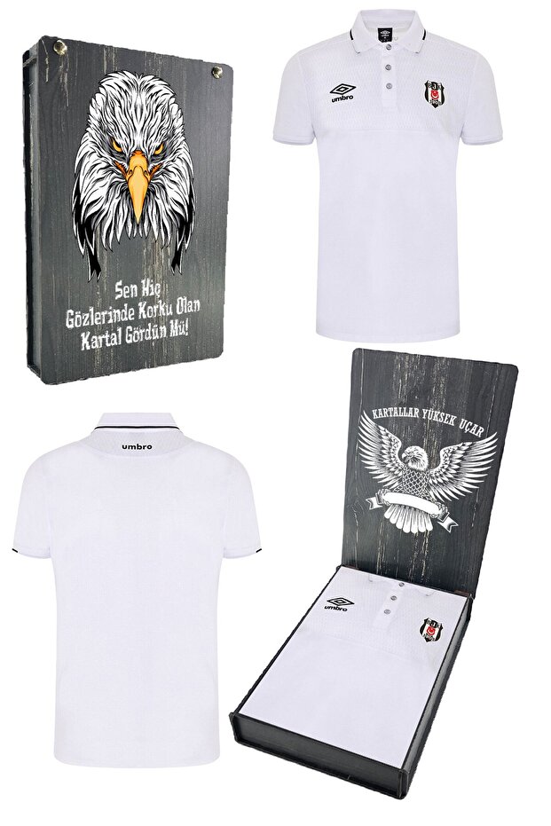 Original Licensed Polo Collar White T-Shirt Bjk Eagle Printed Gift Wooden Box