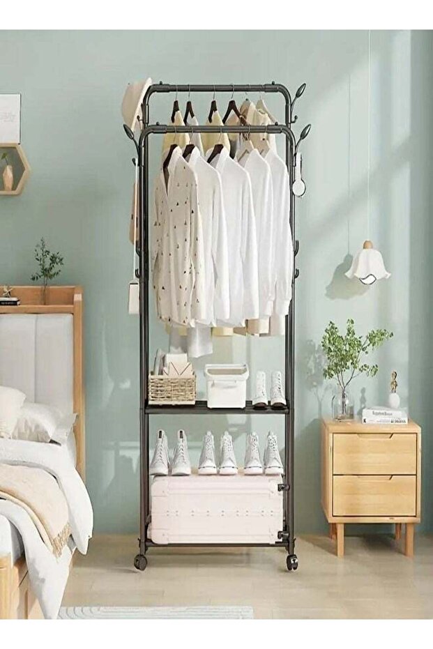 Heavy-Duty Metal Cloth Rack & Shoe Rack – Multifunctional Freestanding Organizer with Shelves and