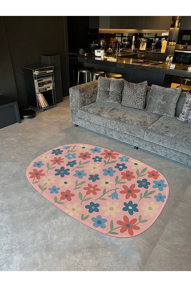 Mosso Pembe Renkli Çiçekler Desenli Dokuma Taban Modern Dekoratif Halı mosso146 - 2