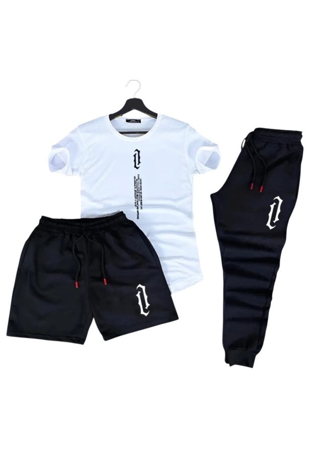 Saat Textile Vertical Printed Track Shorts T-Shirt 3-Piece Set